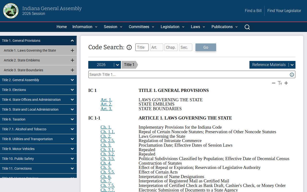 Official Indiana Code search interface