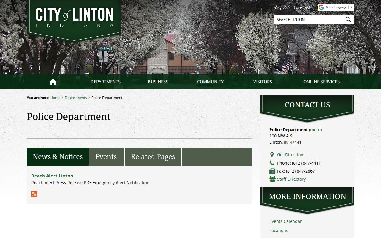 Linton Police Department official arrest records contact page